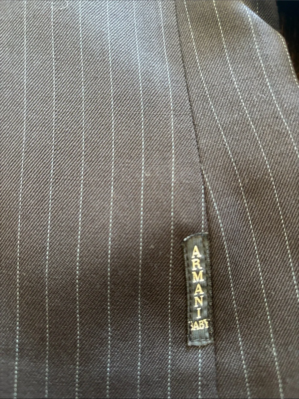 Giorgio Armani Baby Brown Pinstripe Blazer with Gold Emblem